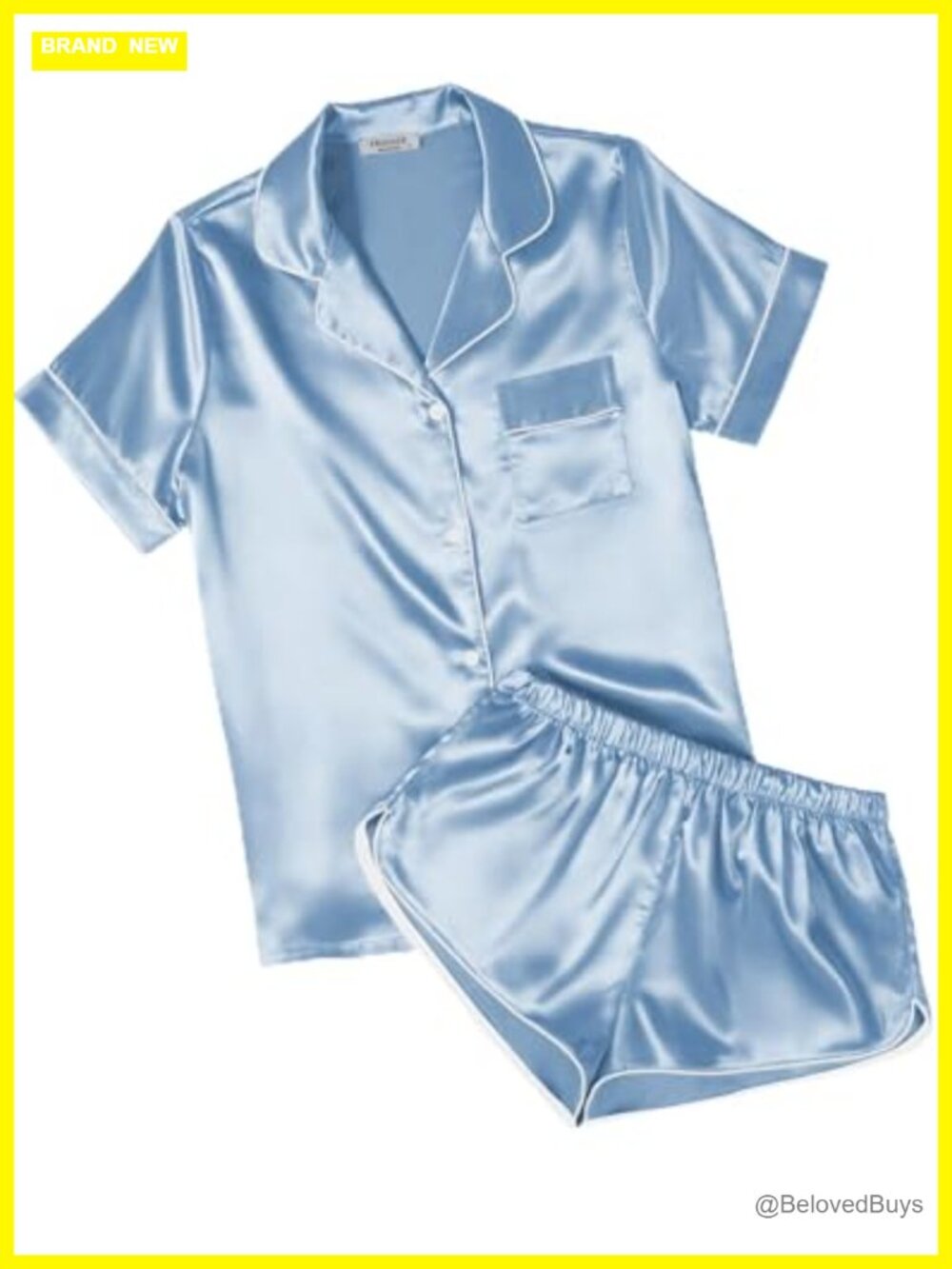Satin Pajama Set Short Sleeve Button Down Lounge Sleepwear 2 Piece
